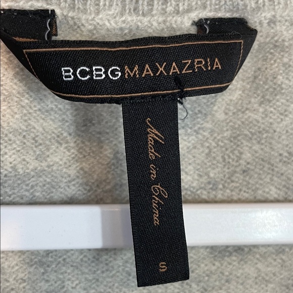 BCBGMAXAZRIA Beige/Gray Short Sleeve Sweater Dress Ruffle Hem Knit Wool/Cashmere - Picture 3 of 11